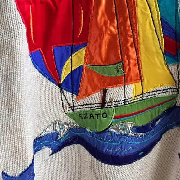 Vintage 80s Sinthia Szato Marisa Christina Sailboat Embellished Sweater - Picture 10 of 10
